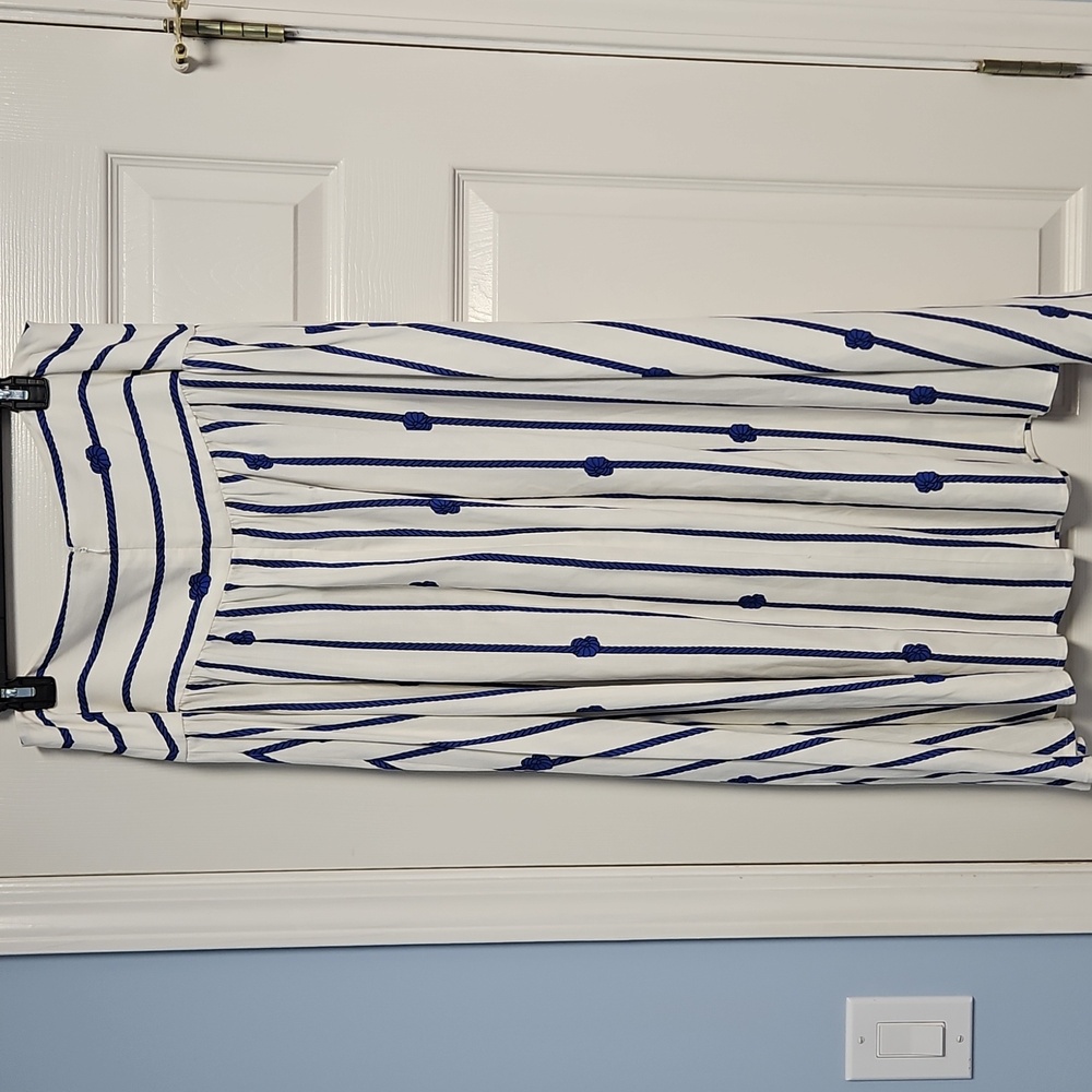 ANTONIO MELANI A-Line Flowy Maxi Skirt: White W/Blue Rope/knots: Size- 14 - Picture 7 of 16
